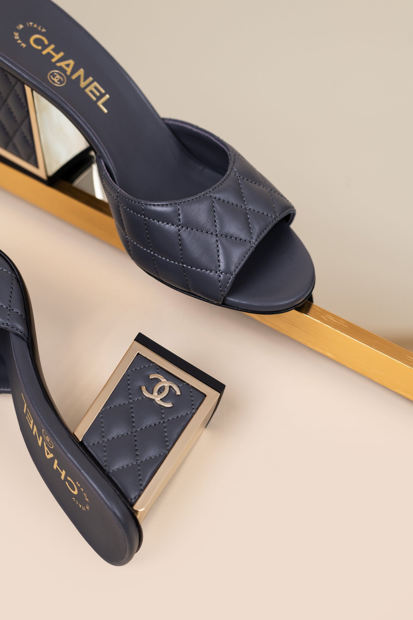 Chanel Grey Lambskin Mules