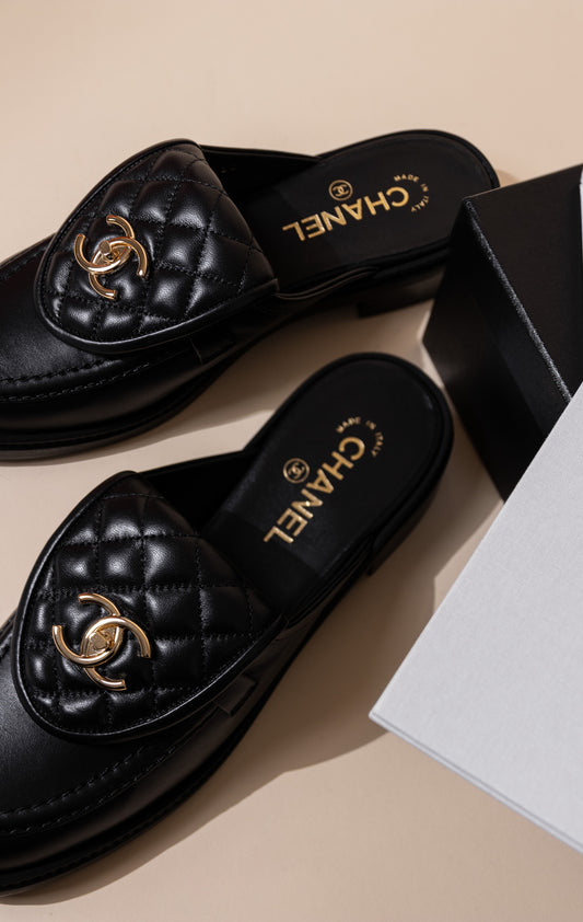 Chanel Black CC Mules