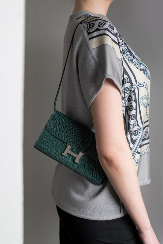 Hermès Constance Wallet To Go in Lizard Vert Cypress