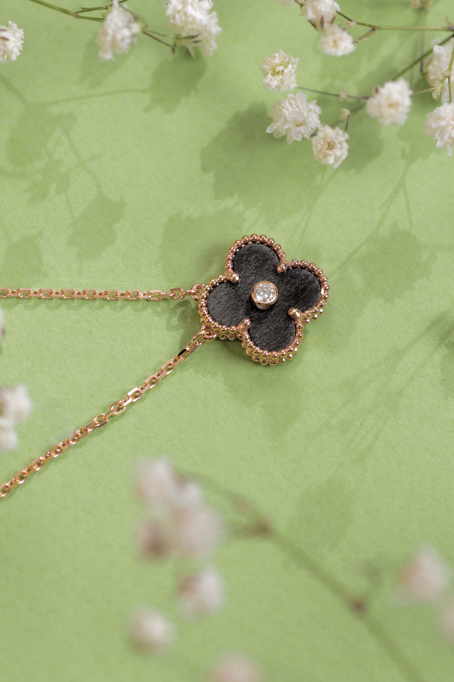 Van Cleef & Arpels Vintage Alhambra Pendant in Rose Gold/Silver Obsidian