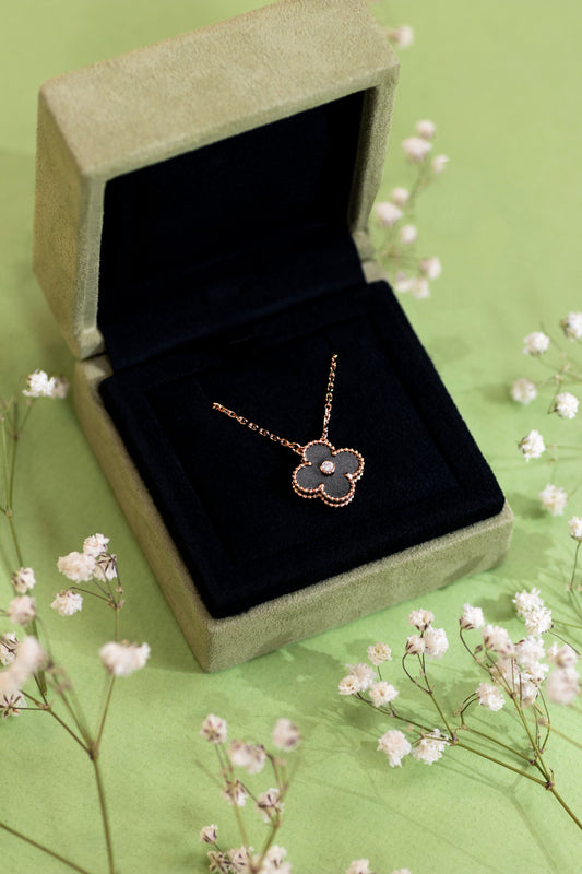 Van Cleef & Arpels Vintage Alhambra Pendant in Rose Gold/Silver Obsidian
