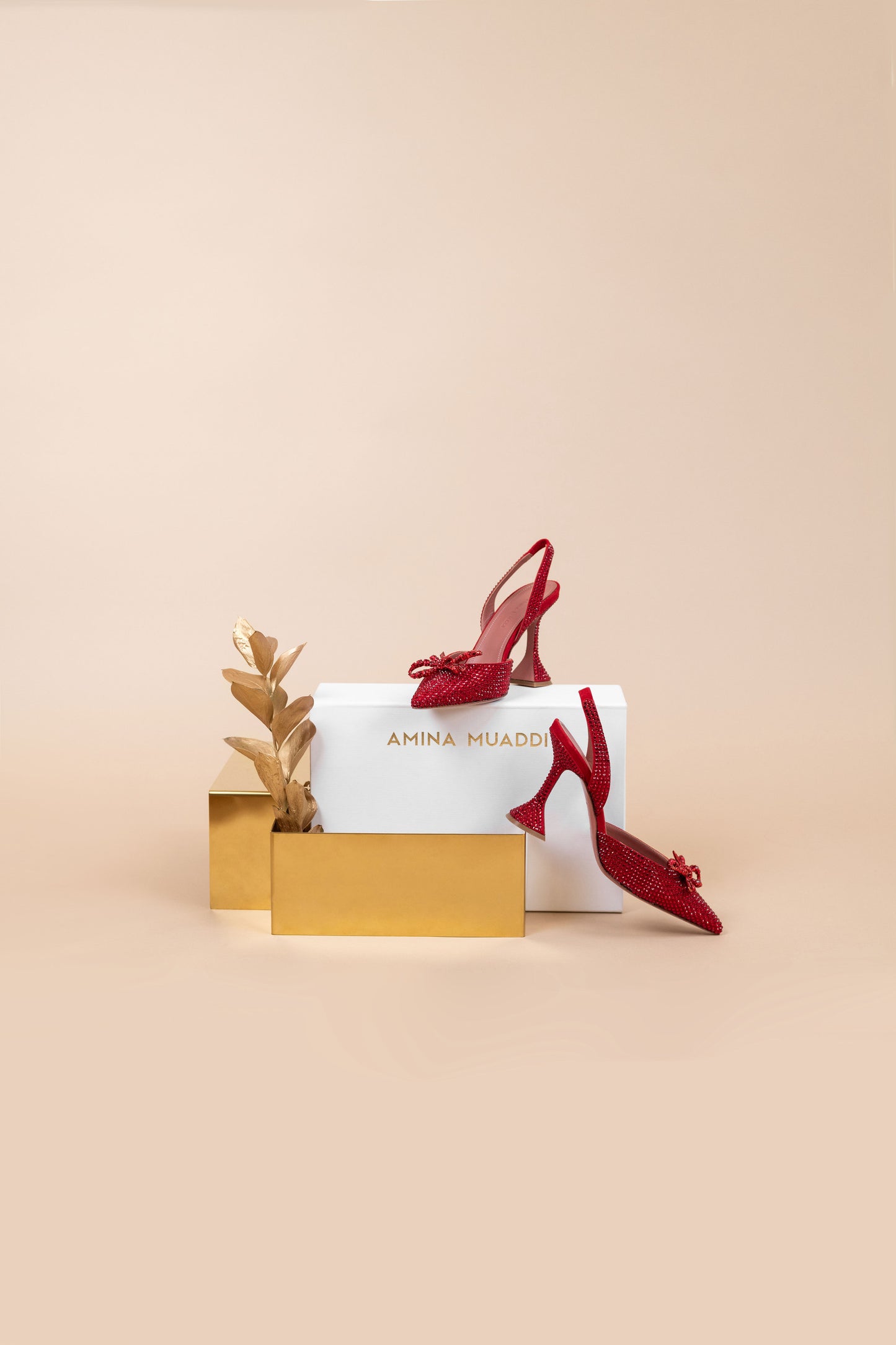 Amina Muaddi Slingback Red Crystals