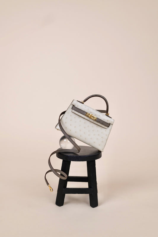 Hermès HSS Mini Kelly 20 Ostrich in Beton/Graphite GHW