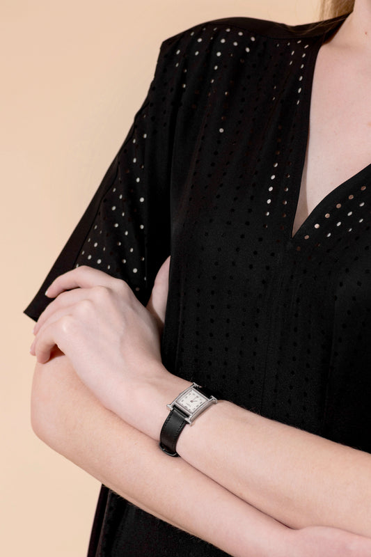 Hermès Heure H Watch with Black Leather Strap