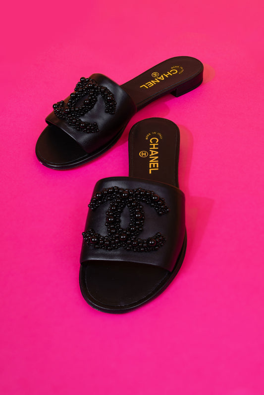 Chanel Black Pearl Sandals