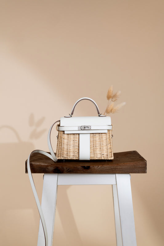 Hermès Kelly Picnic Wicker Swift in Naturel/Mushroom PHW