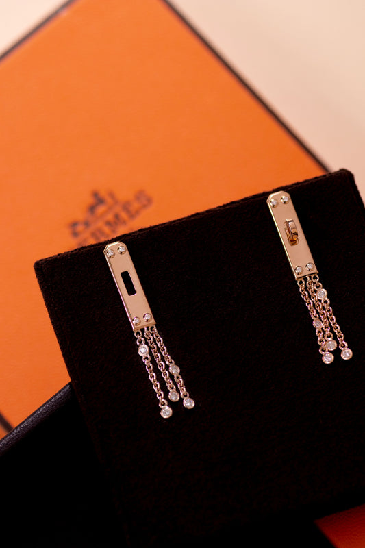 Hermès Kelly Gavroche Rose Gold Earrings