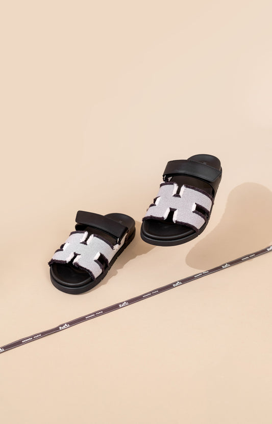 Hermès Canvas Chypre Sandals in Black