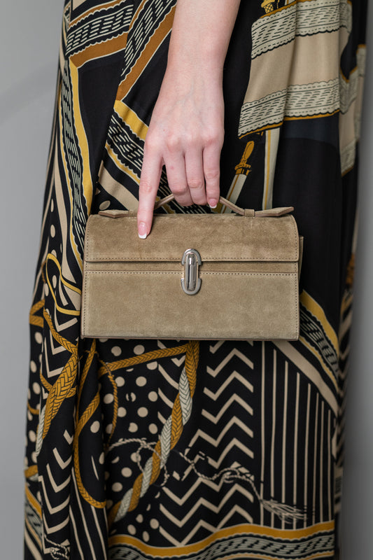 Savette Top Handle Bag in Suede Beige