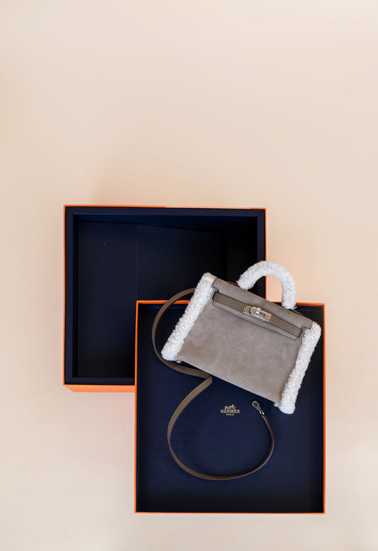Hermès Mini Kelly 20 "Teddy" Gris Caillou PHW