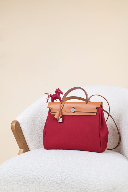 Hermès Herbag 31 in Fauve/Rouge Grenat