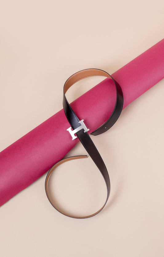 Hermès Men Reversible Leather Belt in Black/Gold