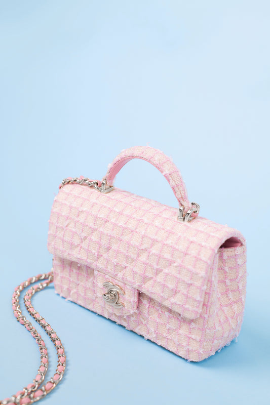 Chanel Mini Flap Bag with Top Handle in Tweed Light Pink