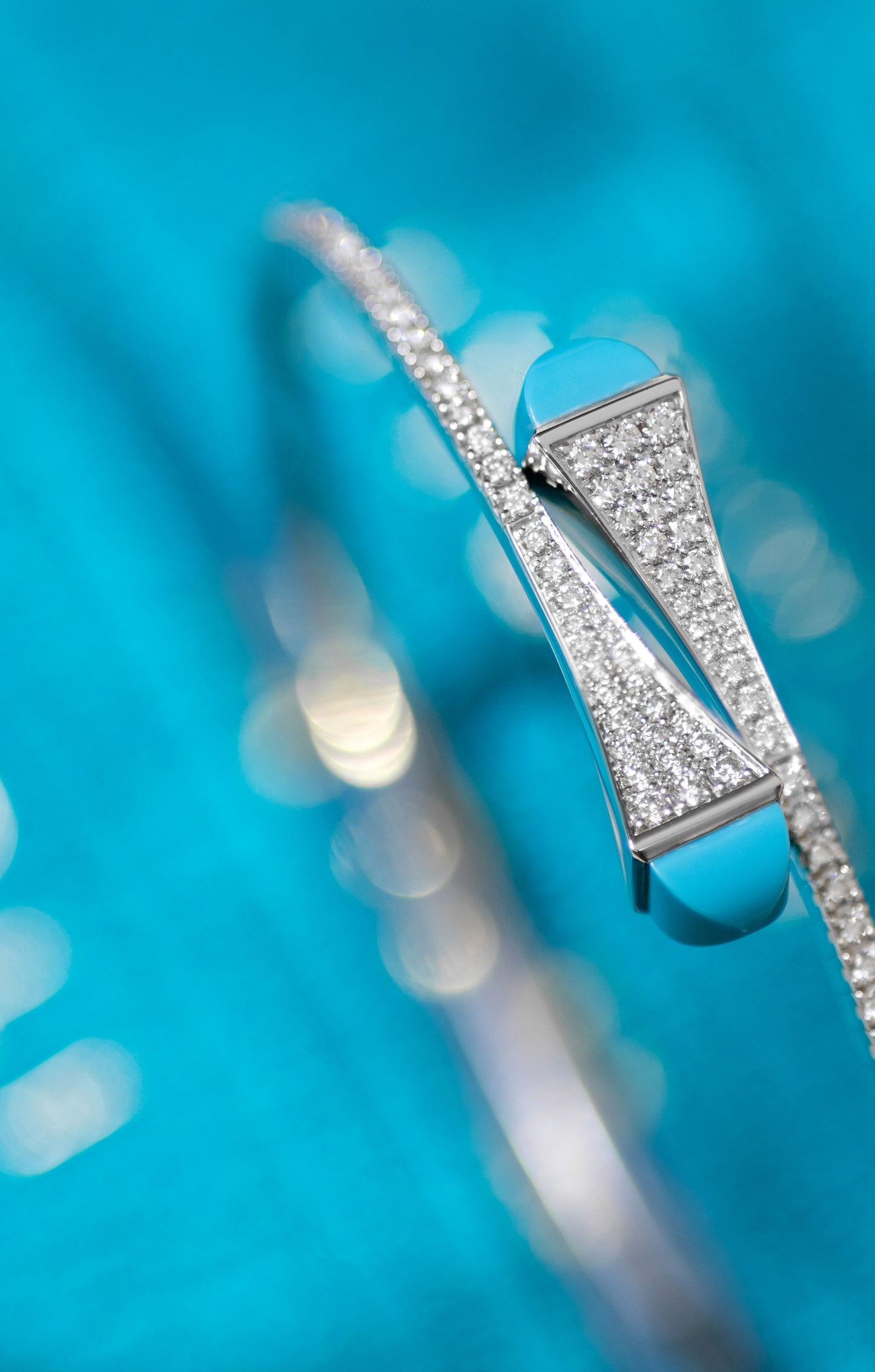 Marli Cleo White Gold Diamond Slim Slip-On Bracelet in Turquoise
