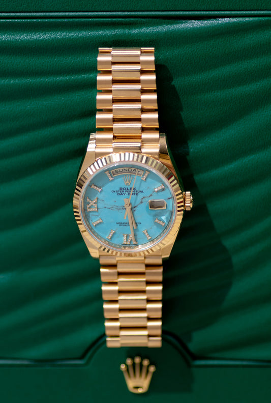 Rolex Day Date Yellow Gold Watch in 36mm with Turquoise Dial