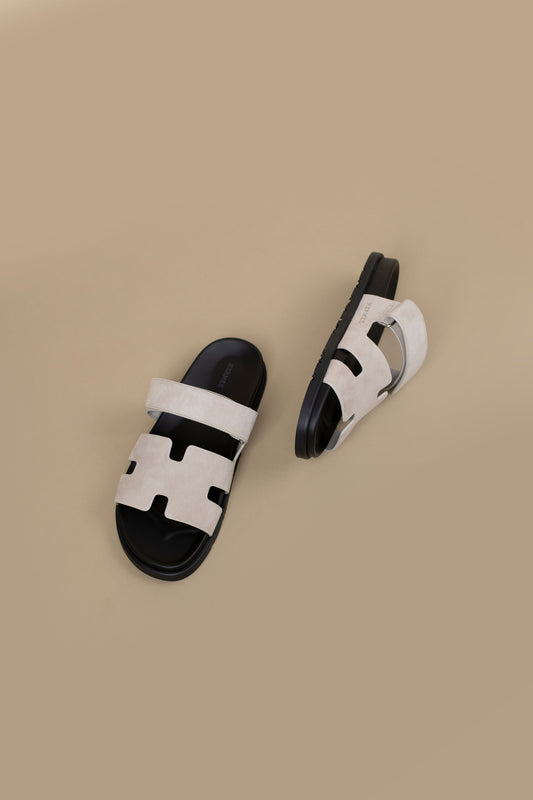 Hermès Chypre Suede Sandals in Beige Esquisse