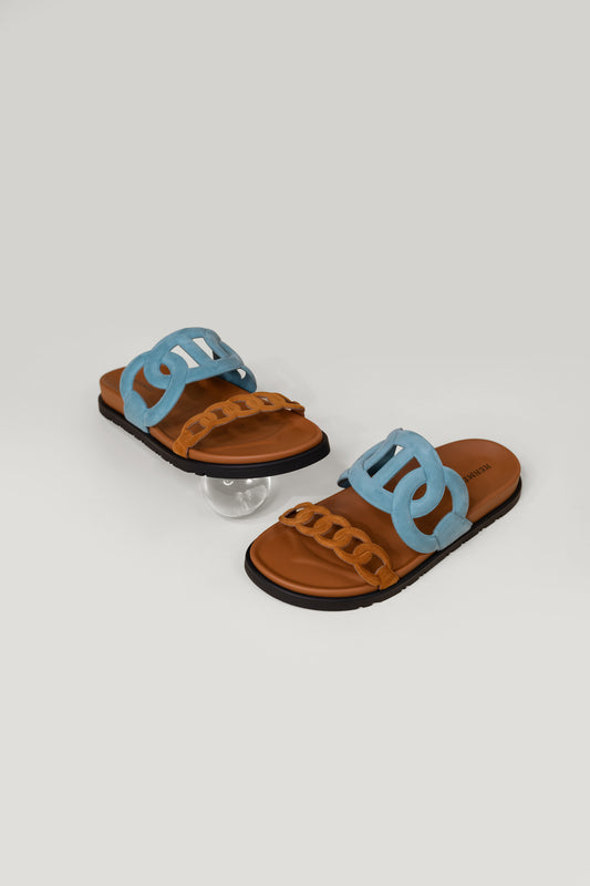 Hermès Extra Suede Sandals in Bleu Minéral/Naturel