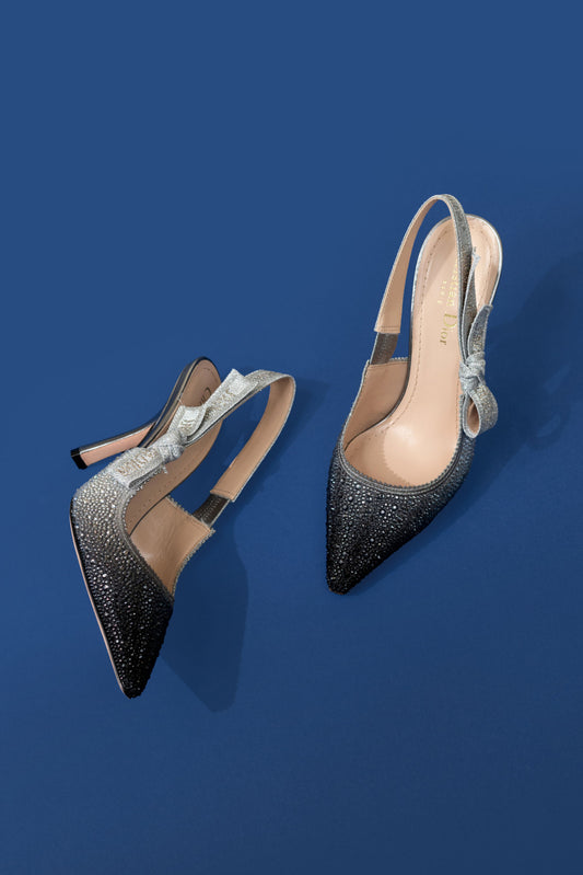 Dior J'adior Strass Slings in Black/Silver