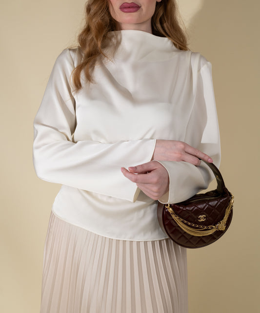 Chanel Shiny Crumbled Calfskin Pouch in Dark Burgundy