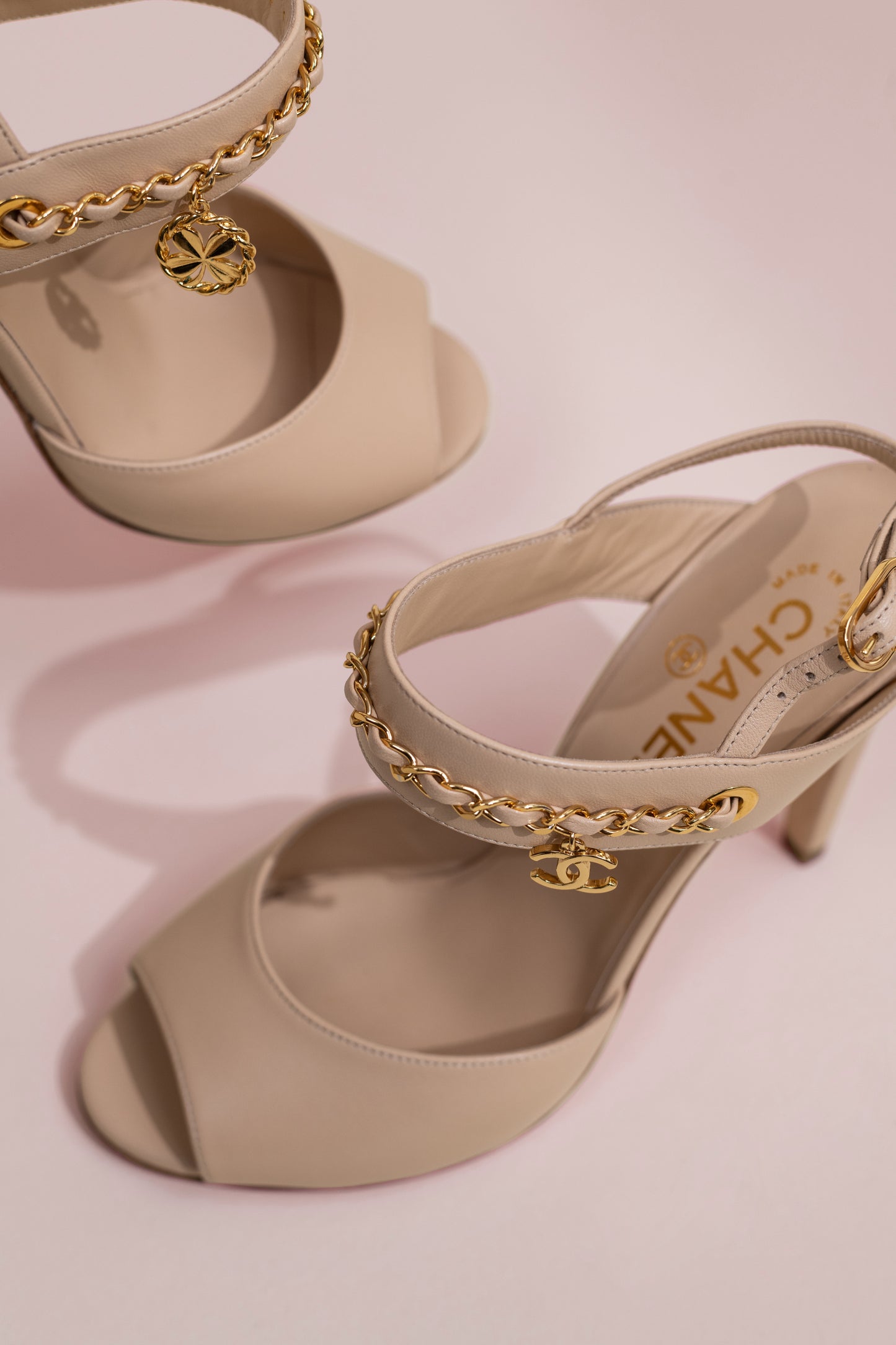Chanel Beige CC Chain Sandals