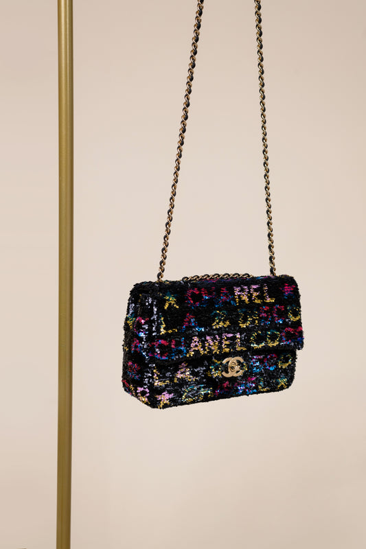 Chanel Small Black Sequins Flap Bag