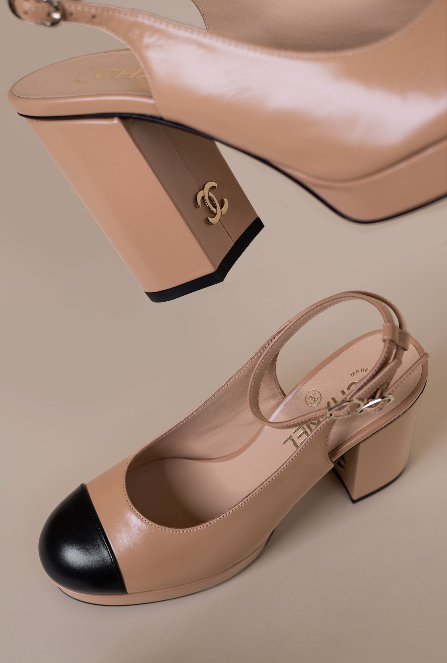 Chanel Platform Sandals in Beige/Black