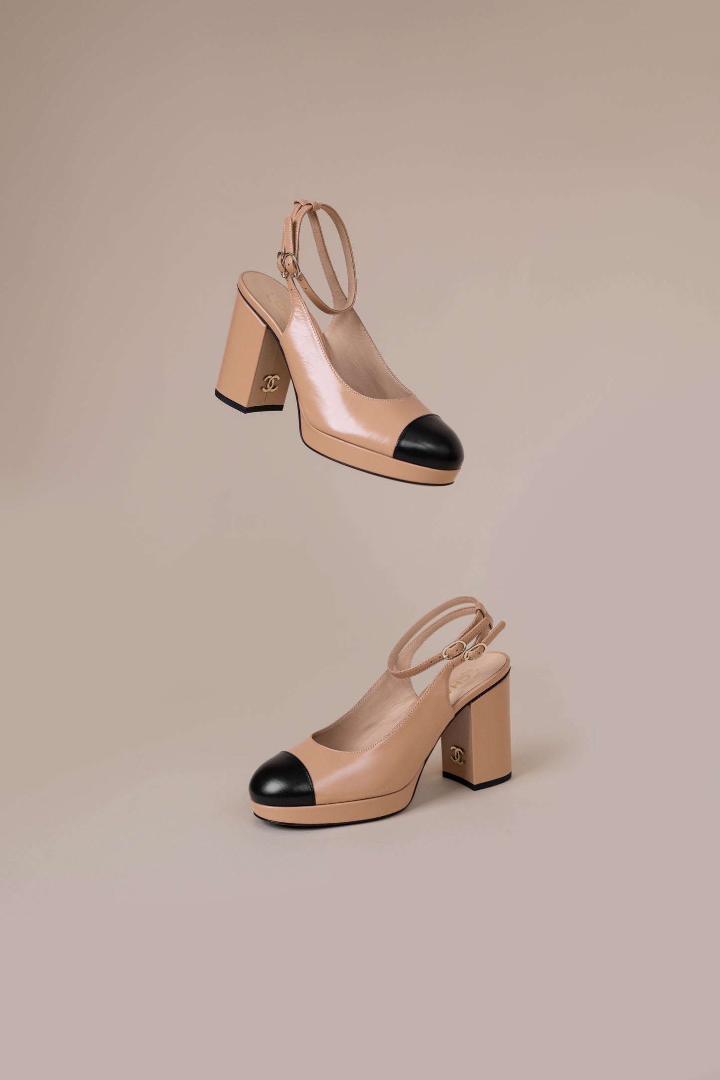 Chanel Platform Sandals in Beige/Black
