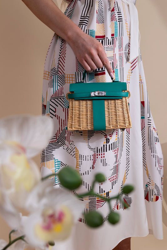Hermès Mini Kelly Picnic in Natural/Vert Verone PHW