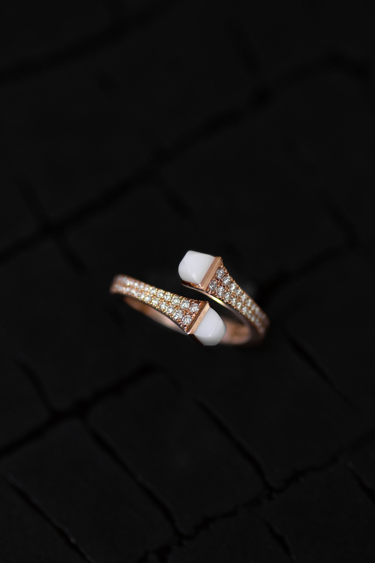 Marli Cleo Ring & Earrings in Rose Gold Diamond/White Agate