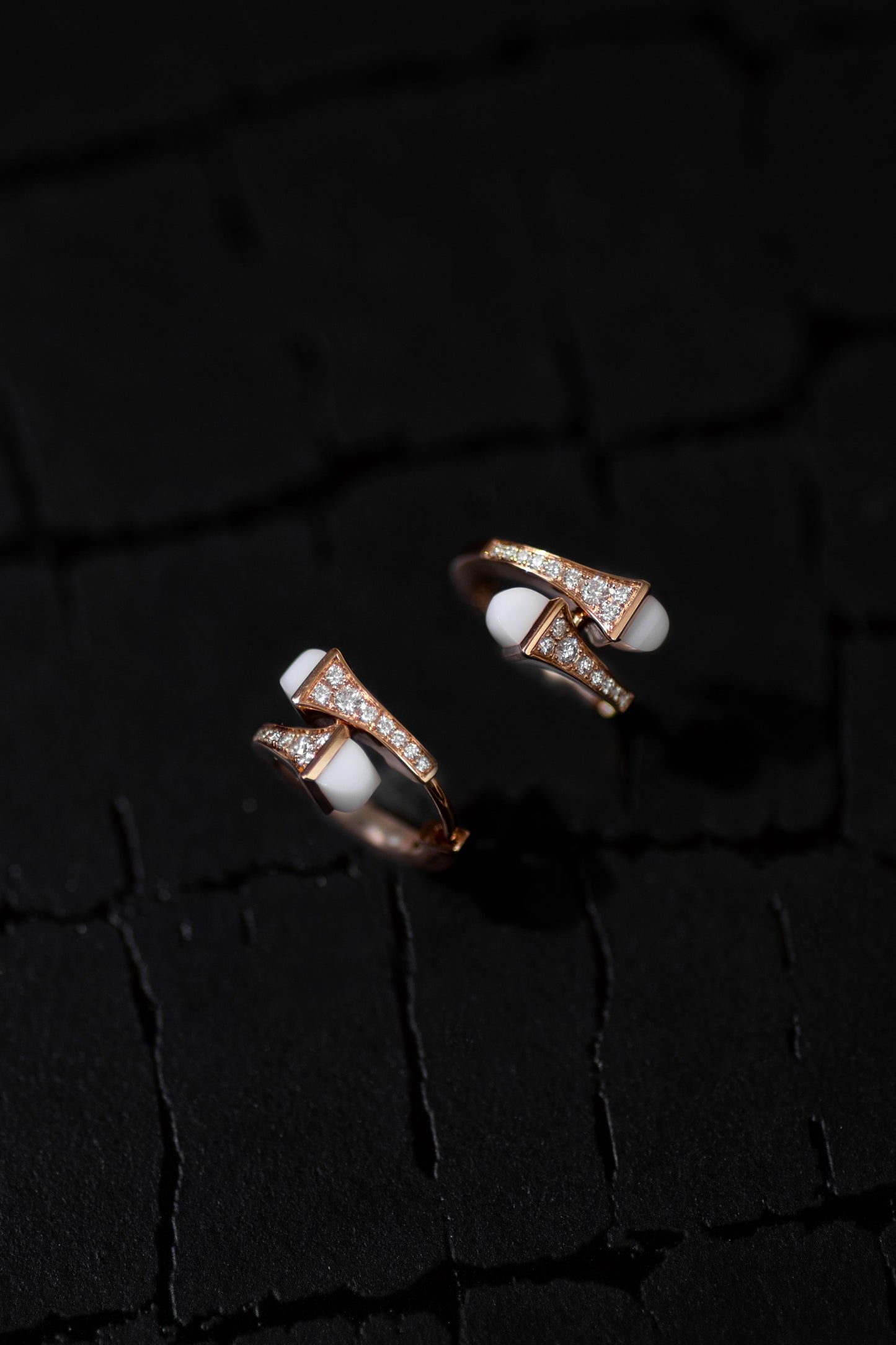 Marli Cleo Ring & Earrings in Rose Gold Diamond/White Agate