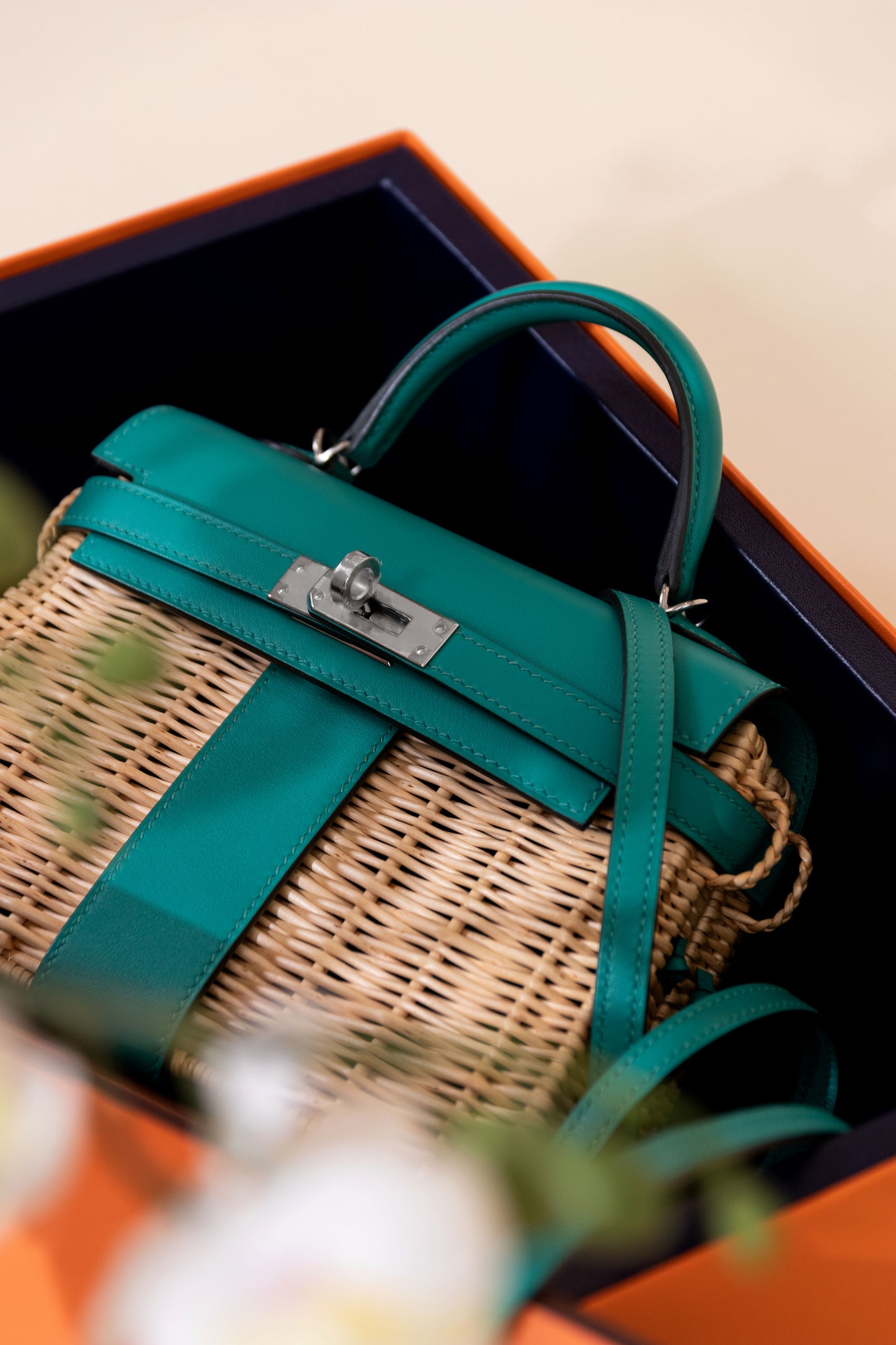 Hermès Mini Kelly Picnic in Natural/Vert Verone PHW