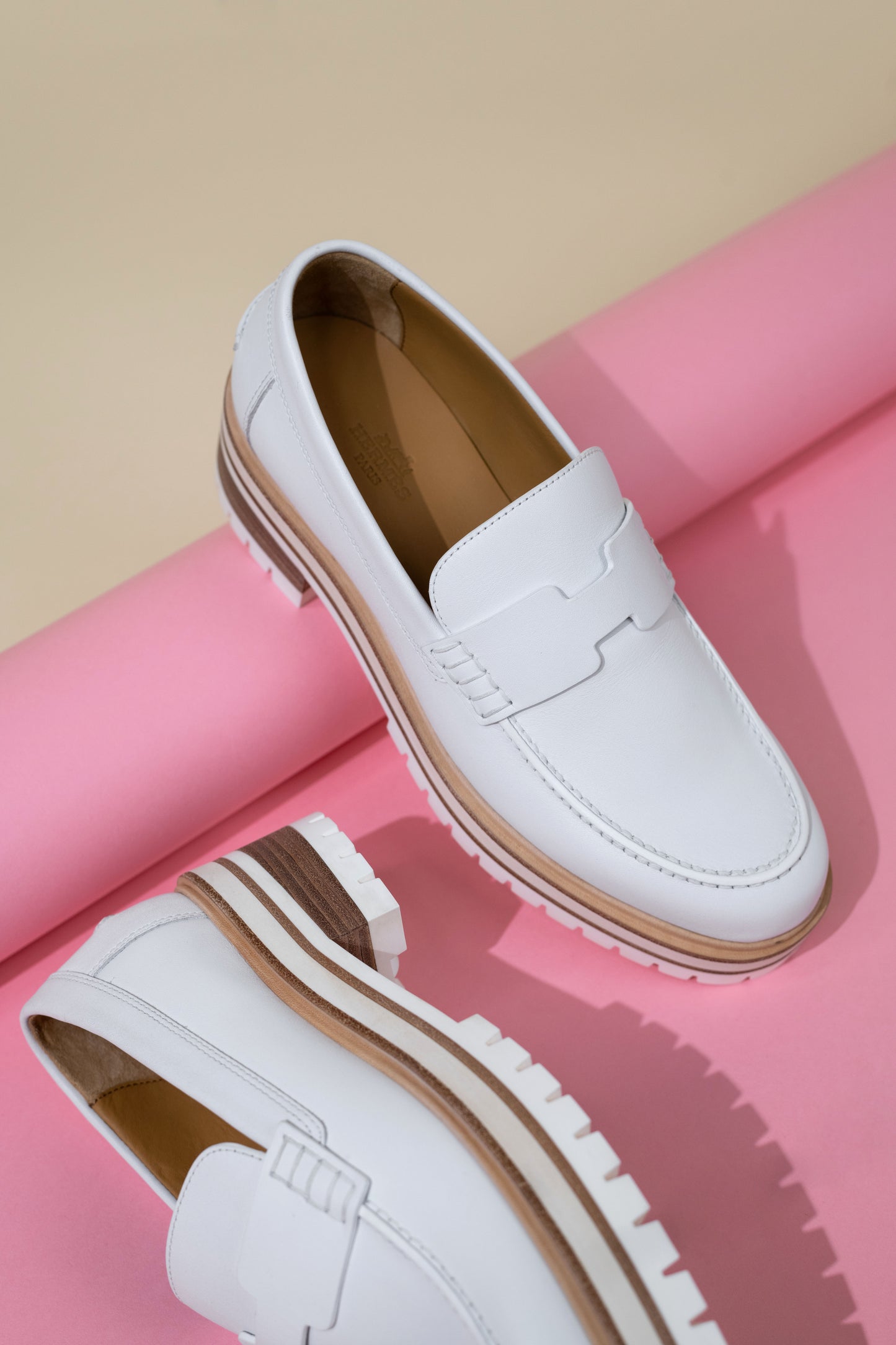 Hermès White Ivy Loafers