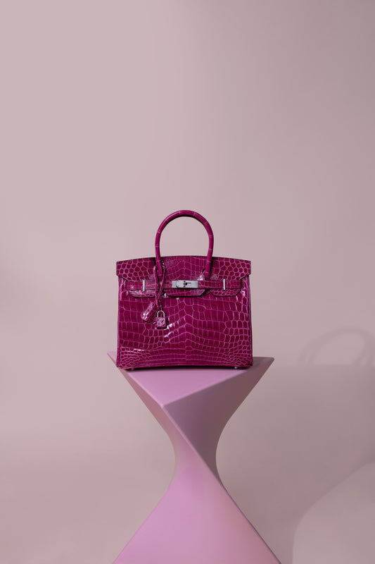 Hermès Birkin 30 Shiny Crocodile in Rose Pourpre PHW