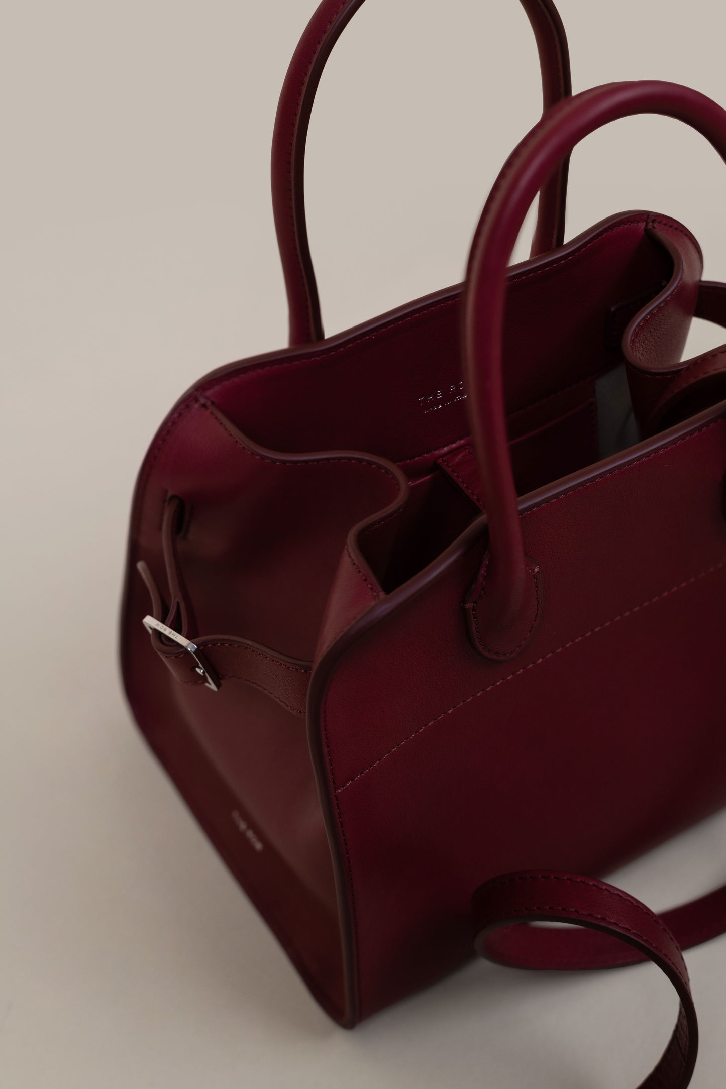 The Row The Margaux Burgundy Bag & Hermès Burgundy Oasis Sandals