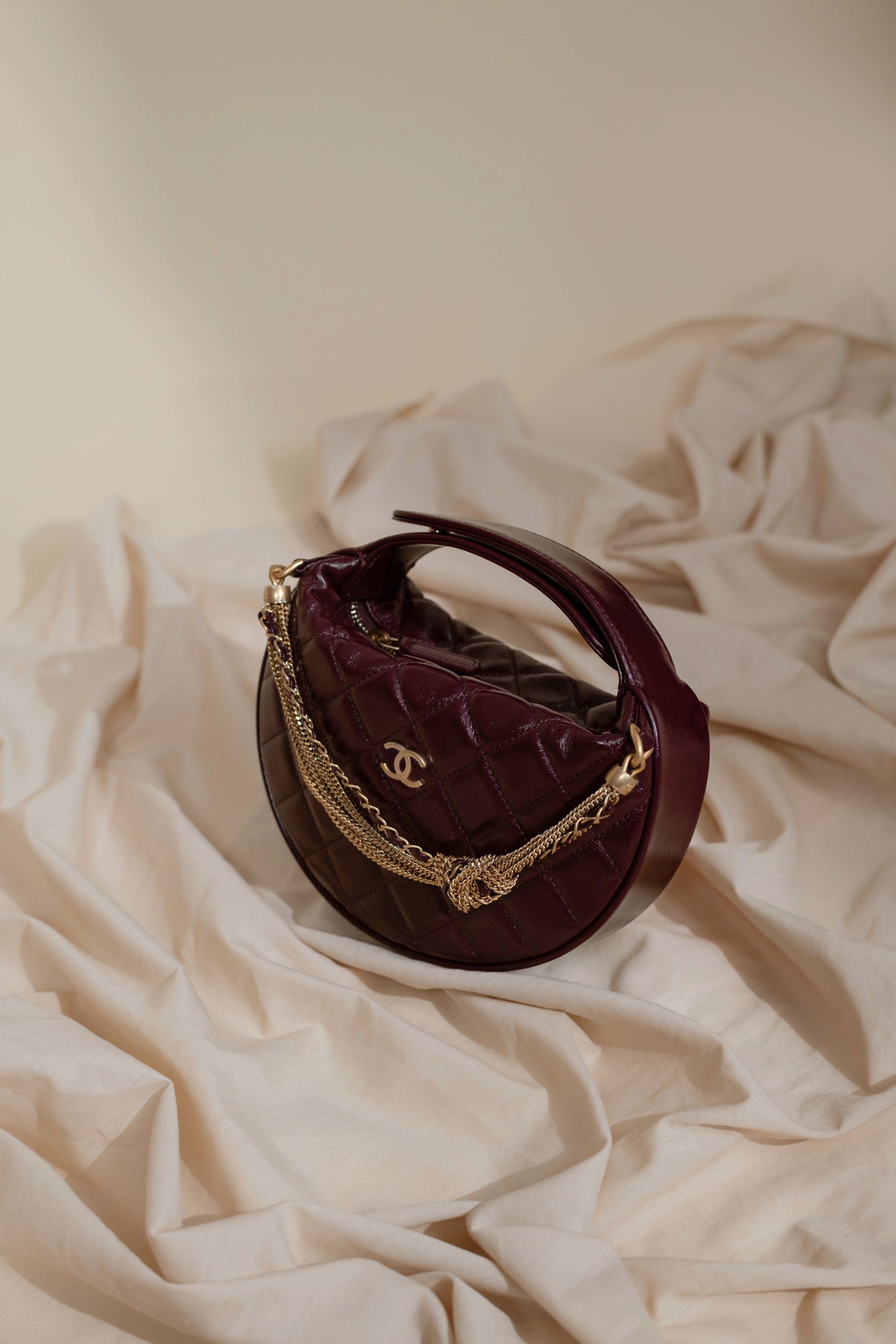 Chanel Purse with Chain in Dark Burgundy