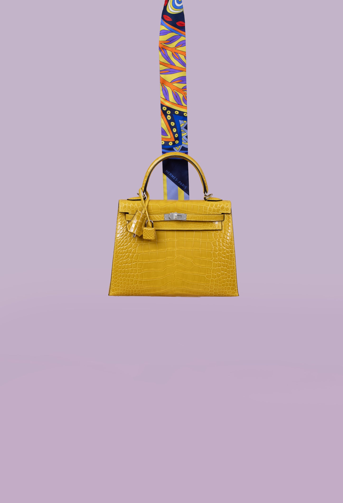 Hermès Kelly 25 Shiny Alligator in Mimosa PHW