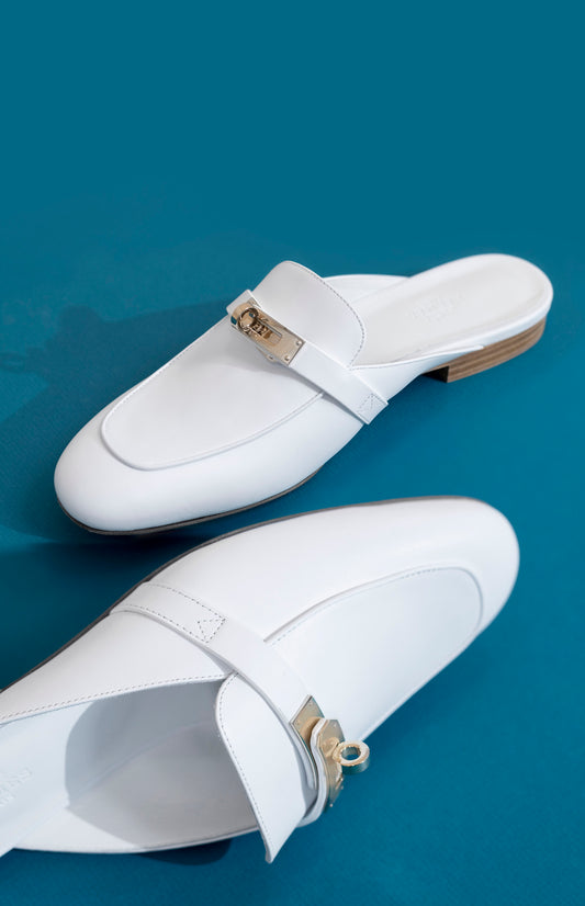 Hermès Oz Mule in White with PBHW