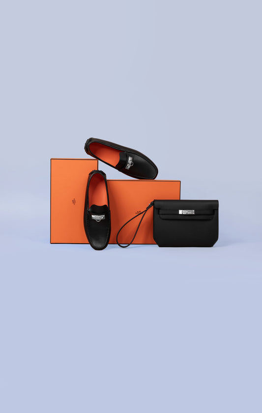 Hermès Irving Black Loafers with Kelly 25 Epsom Depeches in Black PHW