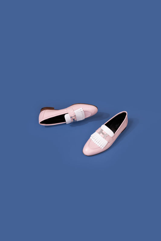 Hermès Royal Loafers in Light Pink/White