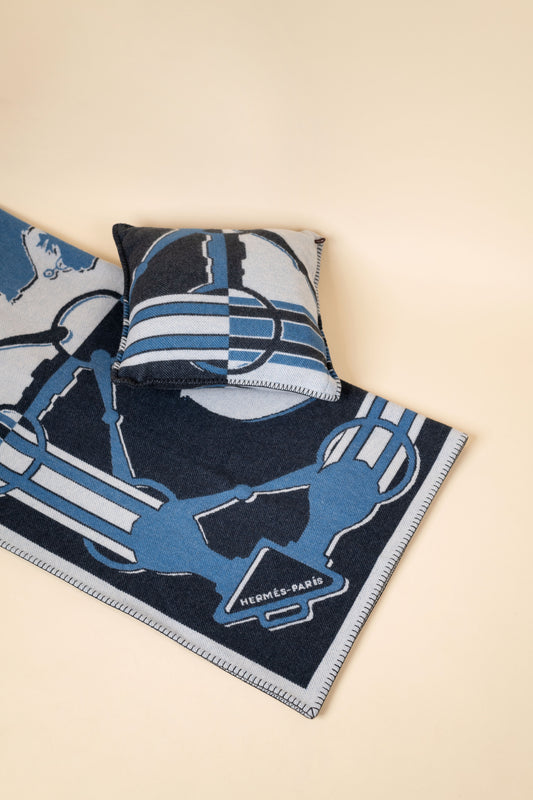 Hermès Wool Cushion & Blanket in Indigo