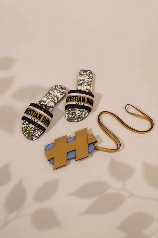 Hermès H-Tag Phone Holder with Dior Sandals