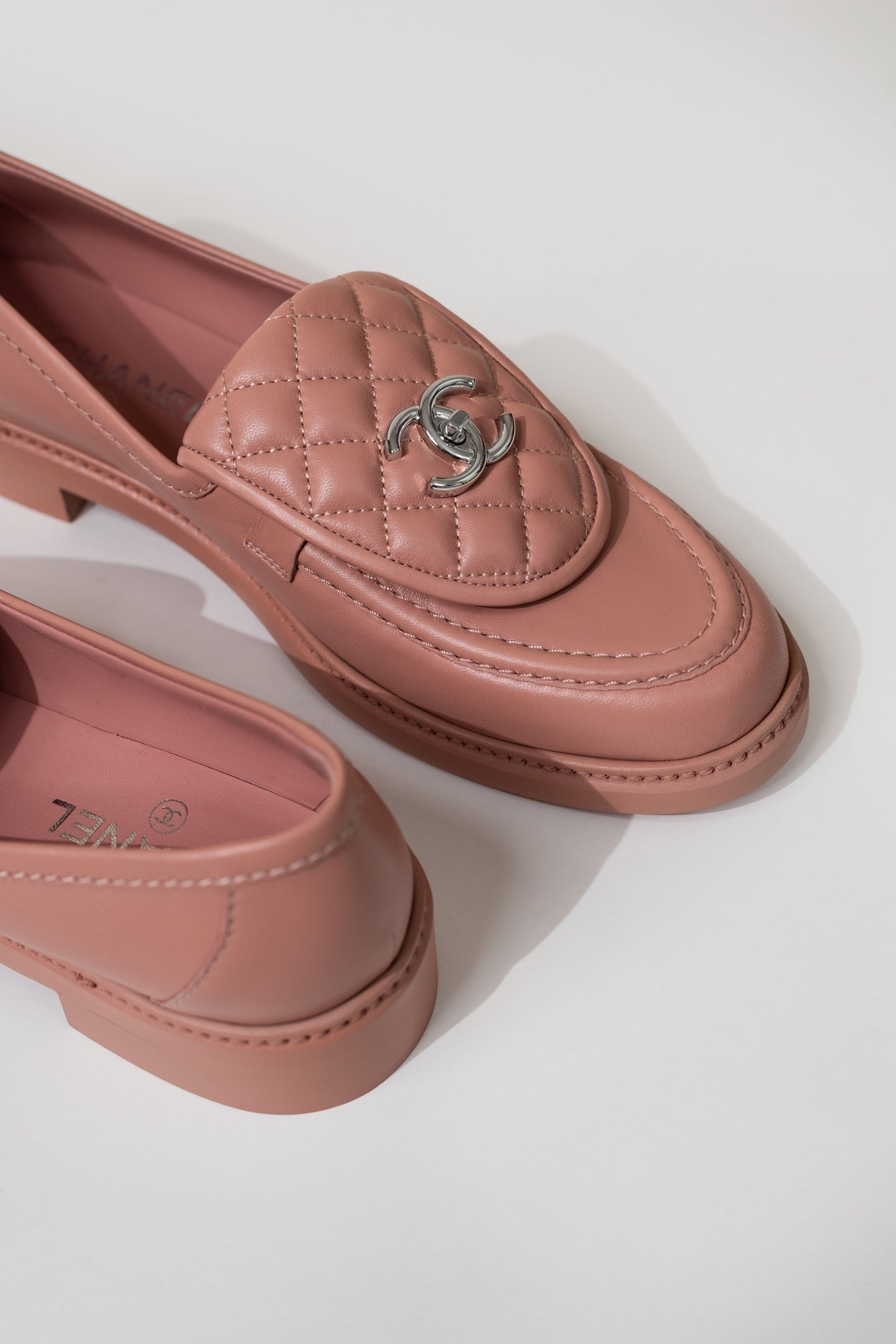Chanel Pink Leather Moccasins