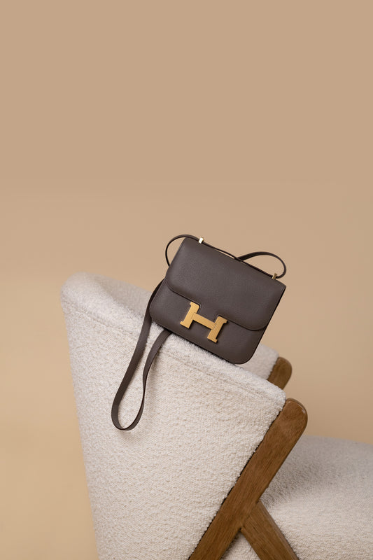 Hermès Mini Constance 18 Epsom in Etain GHW