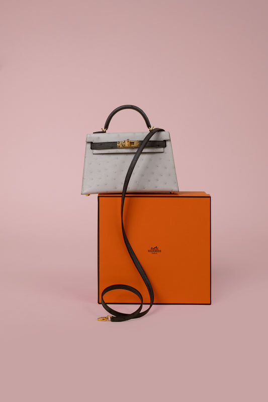 Hermès HSS Mini Kelly 20 Ostrich Gris Perle and Graphite GHW
