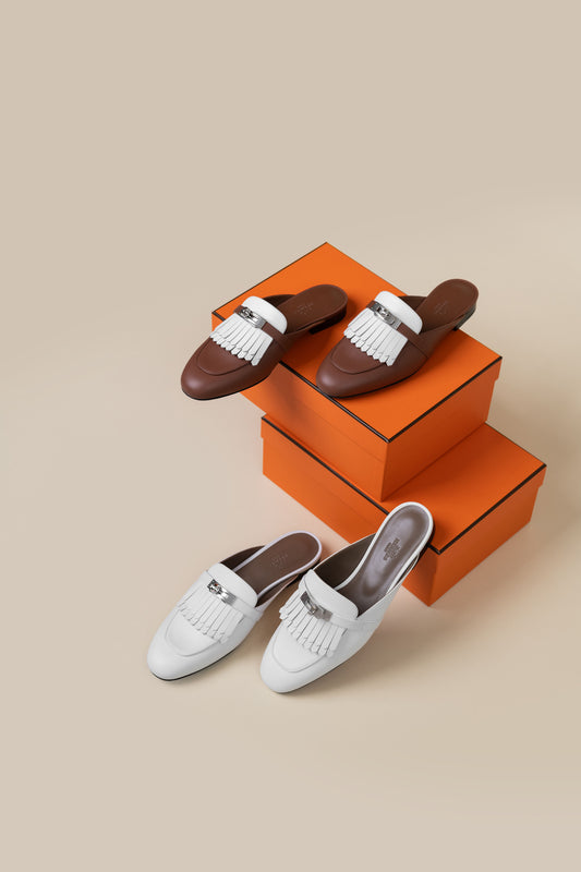 Hermès Oz Mule in Gold & White PHW