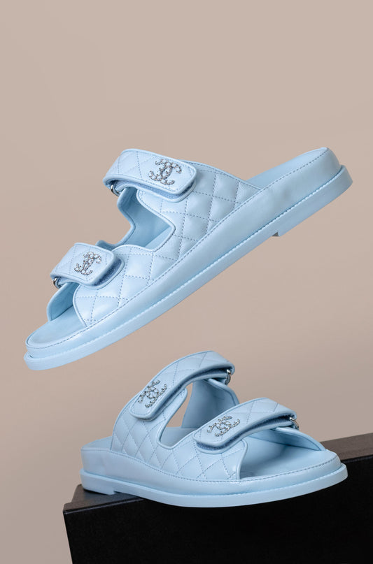 Chanel Light Blue CC Mules
