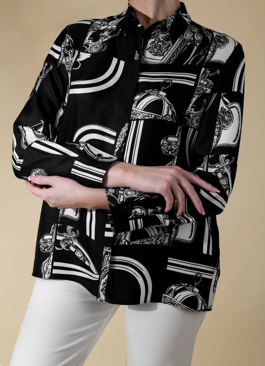 Hermès Chemise Classique Bleu/Noir Top