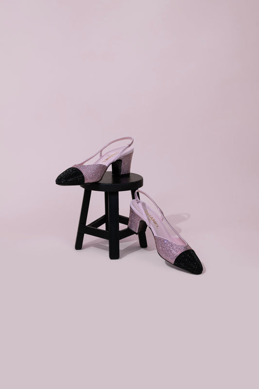 Chanel Pink/Black Gems Slingbacks
