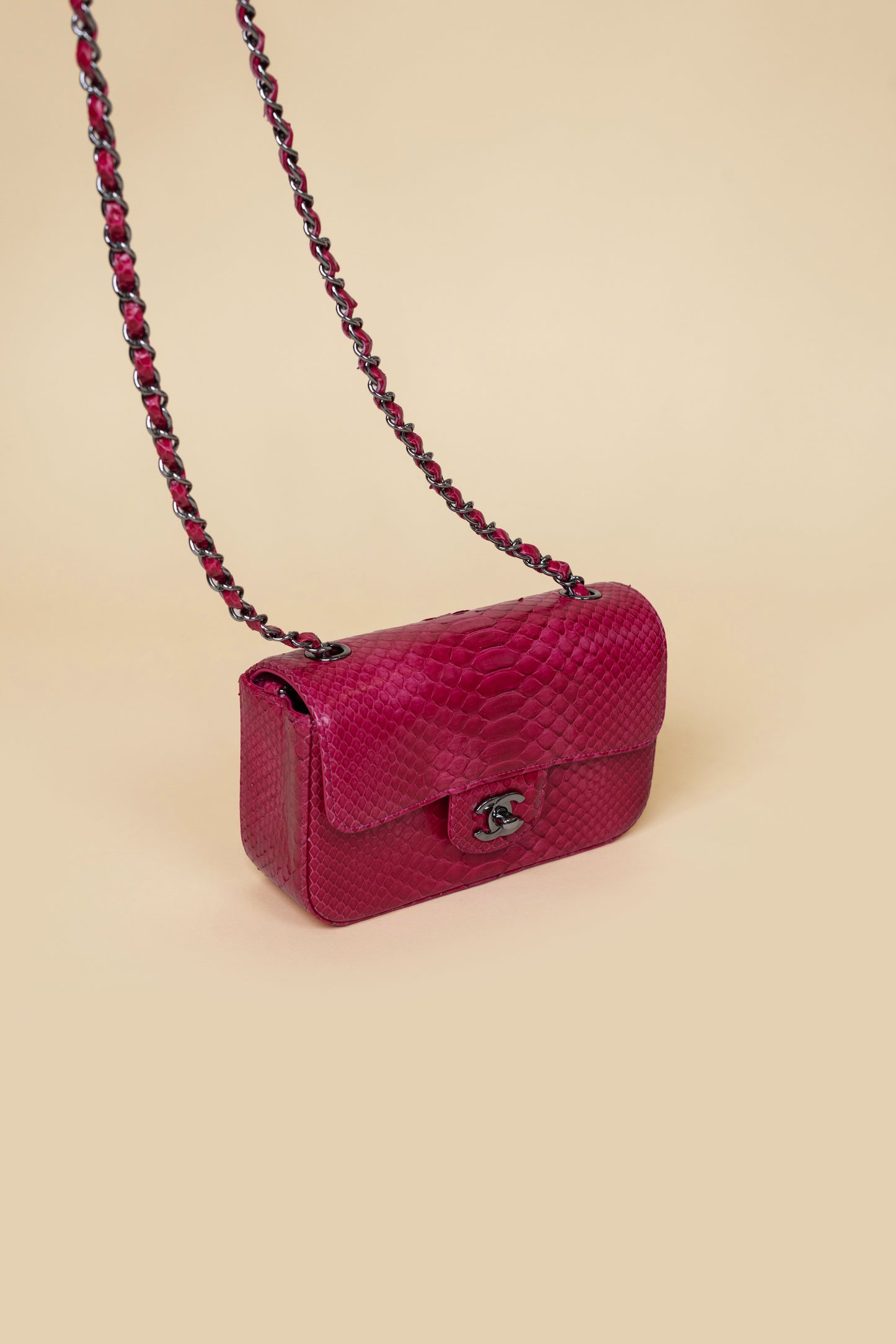 Chanel Mini Python Flap Bag in Fuchsia