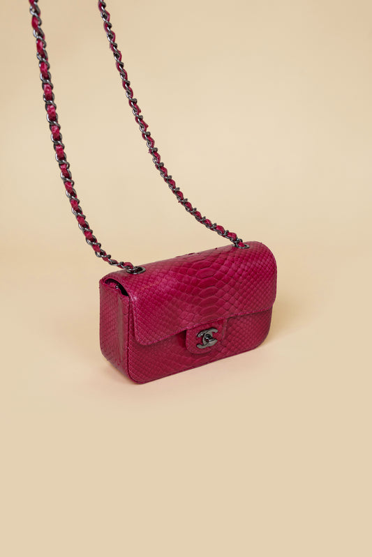 Chanel Mini Python Flap Bag in Fuchsia